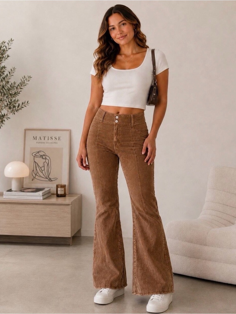 Free People We The Free Corduroy Pants 29 Brown High Rise Flare Boho 70s Y2K